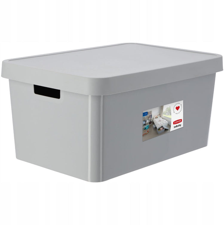 Curver 233941 Infinity-Aufbewahrungsbox mit Deckel, 45 l, grau, mit Griffen