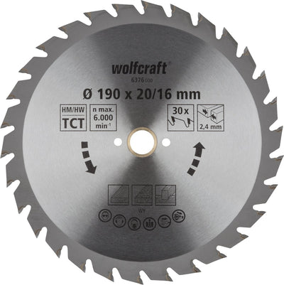 Wolfcraft - Kreissägeblatt 190x20mm - 30 Zähne - Sägeblatt für Kreissäge - Serie grün - 6376000