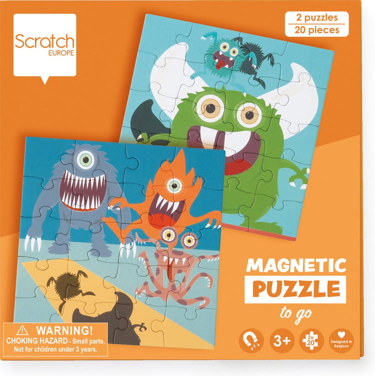 Magnetisches Rubbel-Rätselbuch zum Mitnehmen – Monster – 2 magnetische Rätsel mit je 20 Teilen – 3+