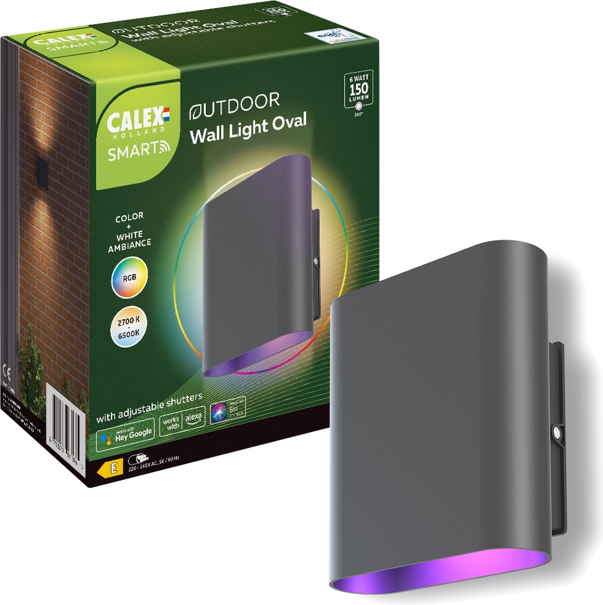 Calex Smart Outdoor LED Up Down Wandleuchte – Smarte Außenleuchte – oval – RGB und warmweißes Licht – 6 W – Schwarz