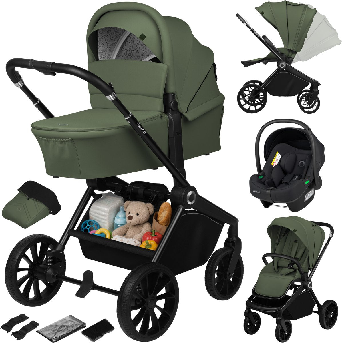 Lionelo Mika Plus - Kinderwagen 3in1 - XXL-Set - inkl. i-Size-Autositz – vielseitig und ganzjährig – große Räder – bis 22 kg – Einhandbedienung – für alle Geländearten – Zubehörset
