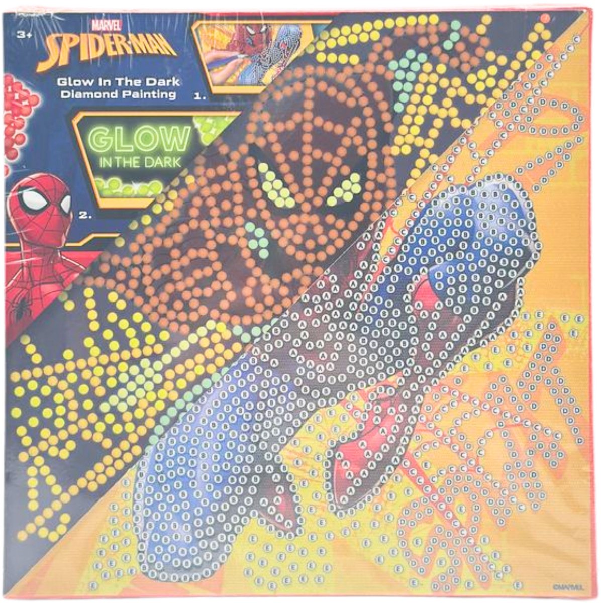 Spider-Man-Spiderman-Diamantgemälde auf Leinwand, das im Dunkeln leuchtet, 19 x 19 Diamantgemälde