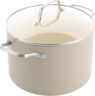 Greenchef Nordics Keramik-Induktions-Suppentopf mit Deckel 24 cm 7,6 l – PFAS-frei – Induktionspfanne – spülmaschinenfest – ofenfest bis 220 °C – Keramik-Antihaftbeschichtung – Creme