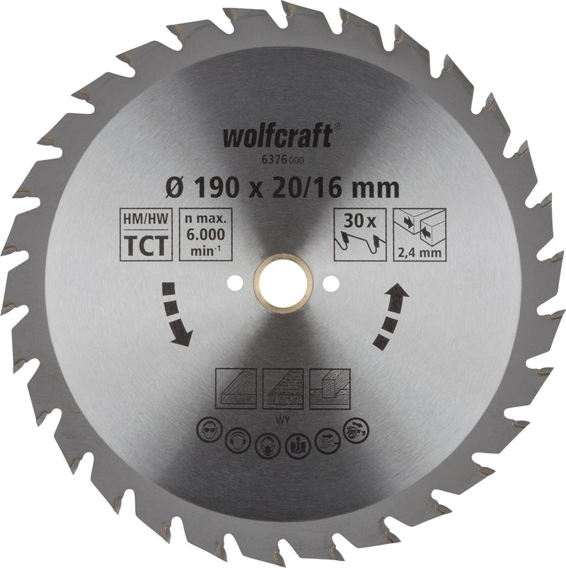 Wolfcraft - Kreissägeblatt 190x20mm - 30 Zähne - Sägeblatt für Kreissäge - Serie grün - 6376000