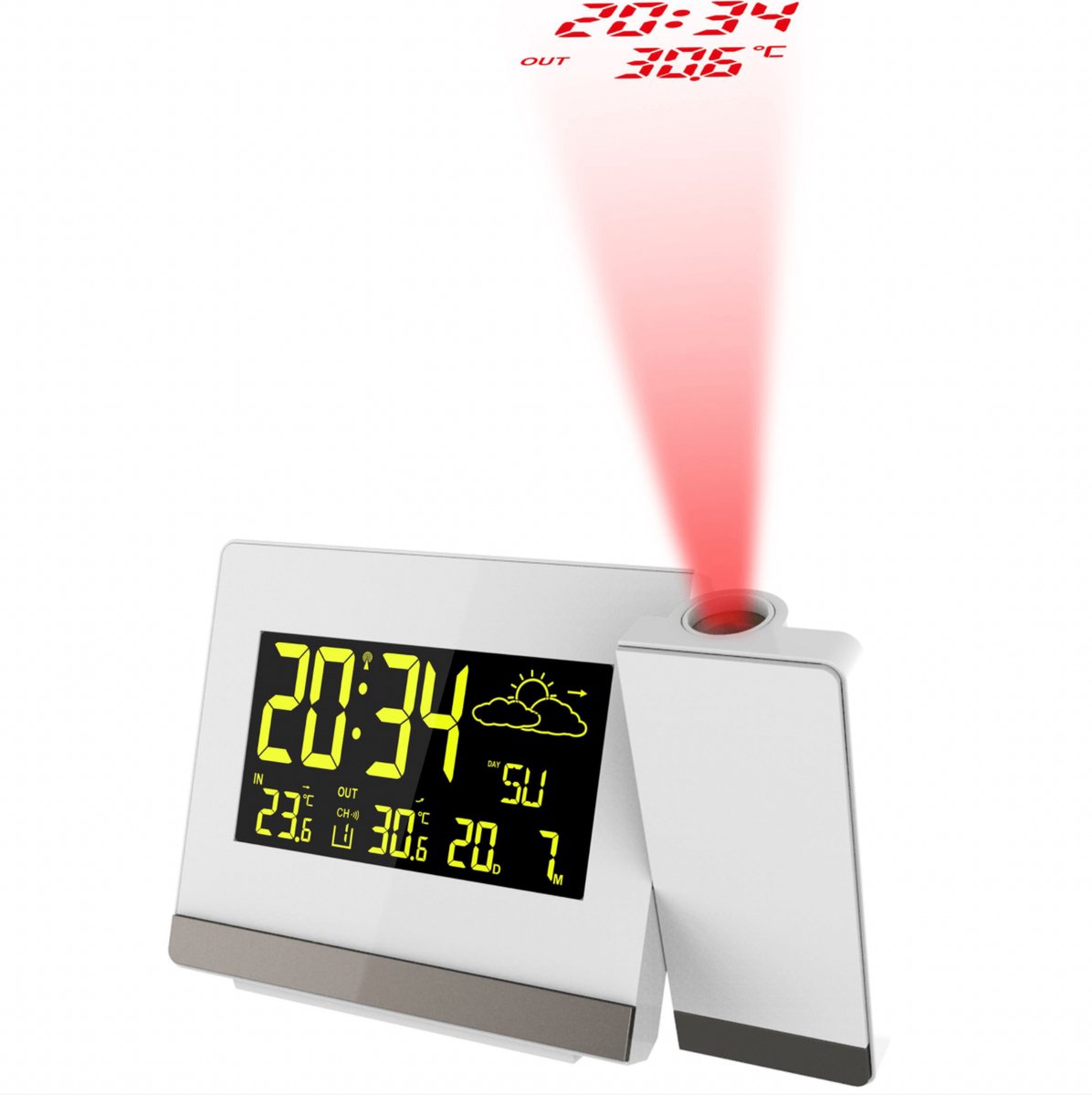 Technoline Funkwecker - Projektion von Zeit und Temperatur - inkl. Außensensor - Wettervorhersage - Datum - wt 549