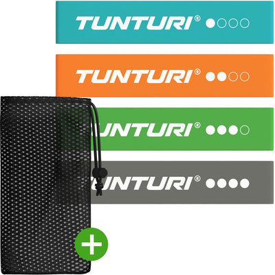 Tunturi 4 Widerstandsbänder Set - Mini Power Body Band - Widerstandsband - Fitness Elastic - Fitnessband - Trainingsband - Gymnastikband - inkl. kostenlose Fitness-App