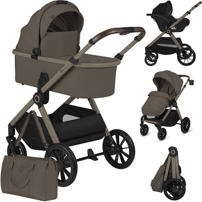 Lionelo Layla - Kinderwagen 3in1 - XXL-Set - inkl. i-Size-Autositz – vielseitig und ganzjährig – große Räder – Einhandbedienung – für jedes Gelände – Zubehörset