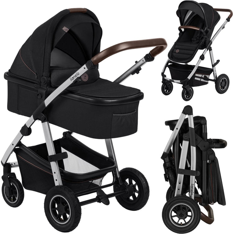 Lionelo Amber 2 in 1 Kombi-Kinderwagen mit Babywanne – ab der Geburt bis 22 kg – Luftreifen, Vollfederung, umkehrbarer Sitz – Zubehör: Wickeltasche, Moskitonetz, Regenschutz, Wickelauflage