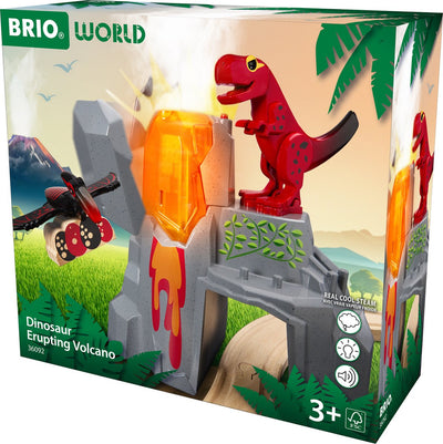 Ravensburger Brio World – 36092 Dinosaurier mit Vulkanausbruch | Set Spielzeugeisenbahnen für Kinder ab 3 Jahren