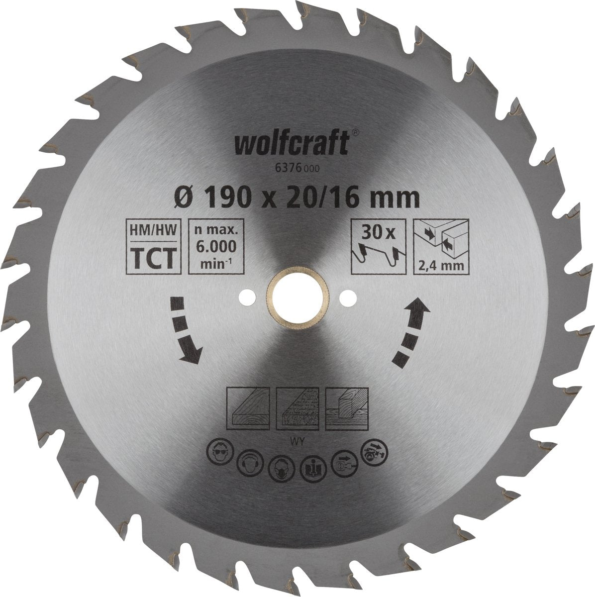Wolfcraft - Kreissägeblatt 190x20mm - 30 Zähne - Sägeblatt für Kreissäge - Serie grün - 6376000