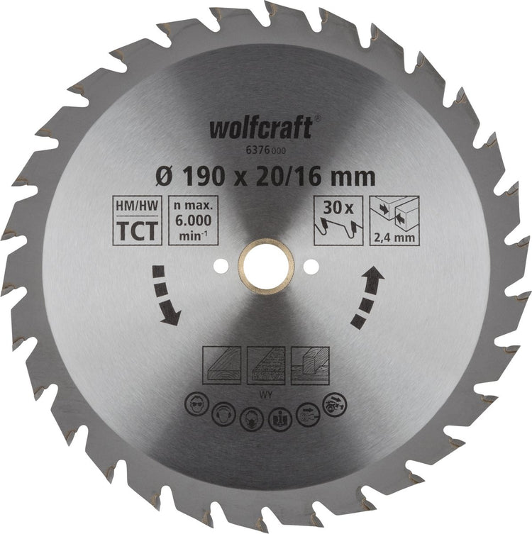 Wolfcraft - Kreissägeblatt 190x20mm - 30 Zähne - Sägeblatt für Kreissäge - Serie grün - 6376000