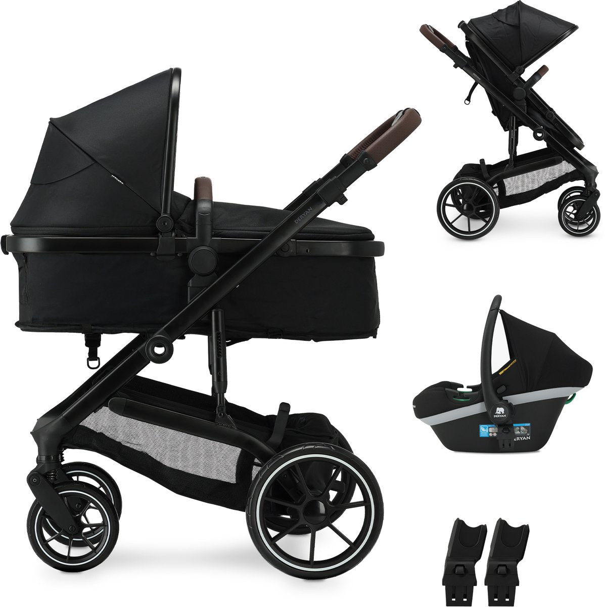 Deryan Noa Kinderwagen 3-in-1 – Kinderwagen mit Autositz – Schwarz