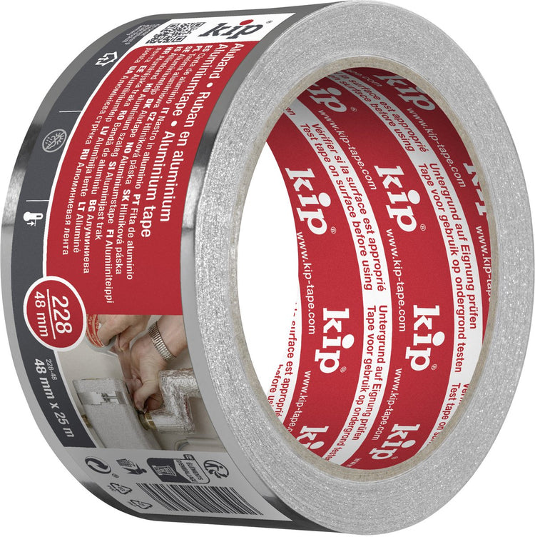 T-rex Kip 228 Aluminiumband - Silber 48 mm x 25 m - Reinaluminiumband für Dämm- und Installationsarbeiten an Heizung und Lüftung - schwer entflammbar (DIN 4102 b1) und hitzebeständig bis 100°C für Dämmplatten und Rohrisolierungen
