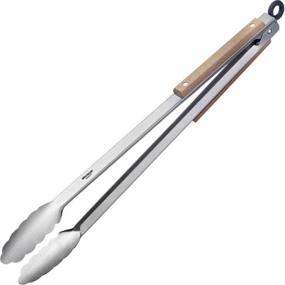 Westmark Grillzange + Servierzange, mit Rost Grillzange + Servierzange, mit Edelstahlenden und Holzelementen an den Griffen, Länge: 44 cm, Edelstahlholz, Classic Wood Maxi, Silberbraun, 16292270