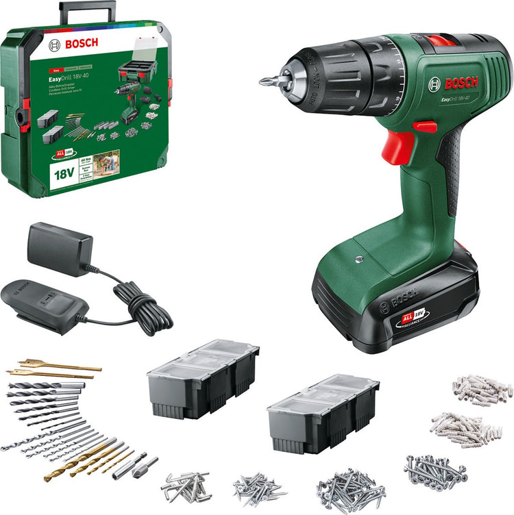 Bosch easydrill 18v-40 – Akku-Bohrschrauber – inklusive 1x 18V (1,5 Ah) Akku – Ladegerät – 241-teiliges Zubehörset