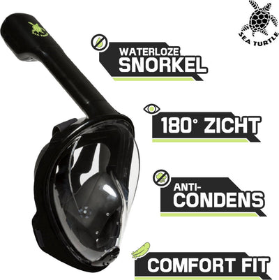 Meeresschildkröten-Schnorchelmaske – Schnorchel – Taucherbrille – Schnorchelset – Vollgesichtsmaske – Erwachsene – Schwarz – S m