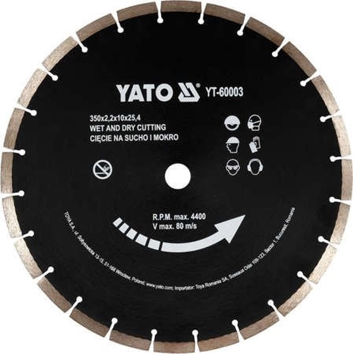 Yato-Diamanttrennscheibe – 24 Zähne – Durchmesser 350 mm – für Betonsägen aller Marken
