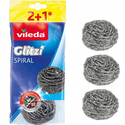 Vileda Glitzi Spiral Edelstahl-Serie – Edelstahl-Reinigungsschwamm – 3 Stück – langlebig