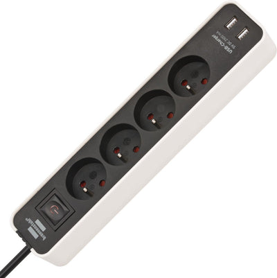 Brennerstuhl ecolor Steckdosenleiste mit USB 4-fach 1,5m h05vv-f3g1,5 weiß schwarz