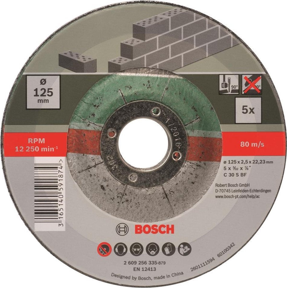 Bosch Schleifscheiben-Set – für Stein – 125 x 2,5 mm – gebogen – 5-teilig