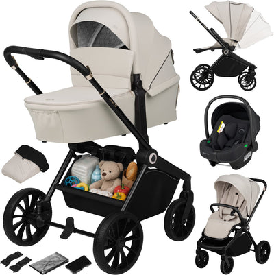 Lionelo Mika Plus - Kinderwagen 3in1 - XXL-Set - inkl. i-Size-Autositz – vielseitig und ganzjährig – große Räder – bis 22 kg – Einhandbedienung – für alle Geländearten – Zubehörset