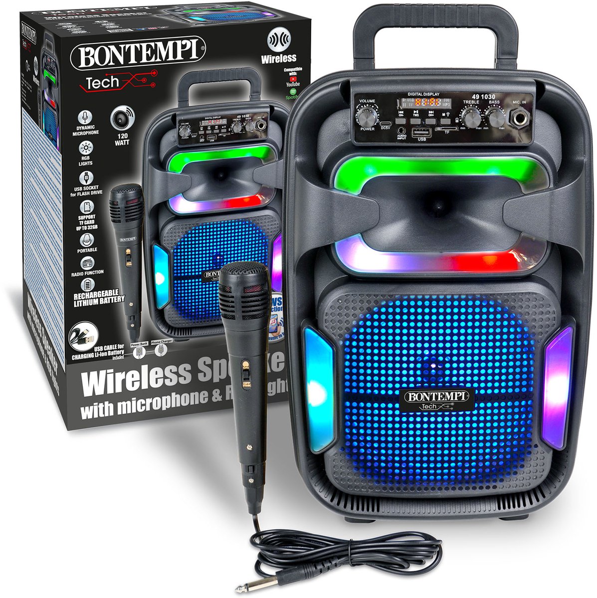 Bontempi Spa Bontempi – kabellose Soundbox mit Mikrofon und Lichteffekten – Lautsprecher – Karaoke
