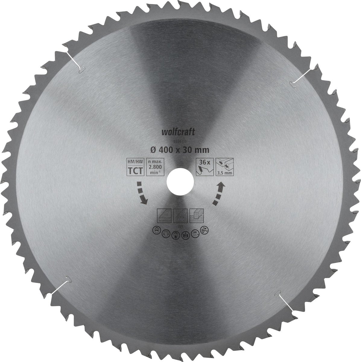 Wolfcraft - Säge-Tischkreissägeblatt 400x30mm - 36 Zähne - Sägeblatt für Tischkreissäge - Braune Serie - 6594000