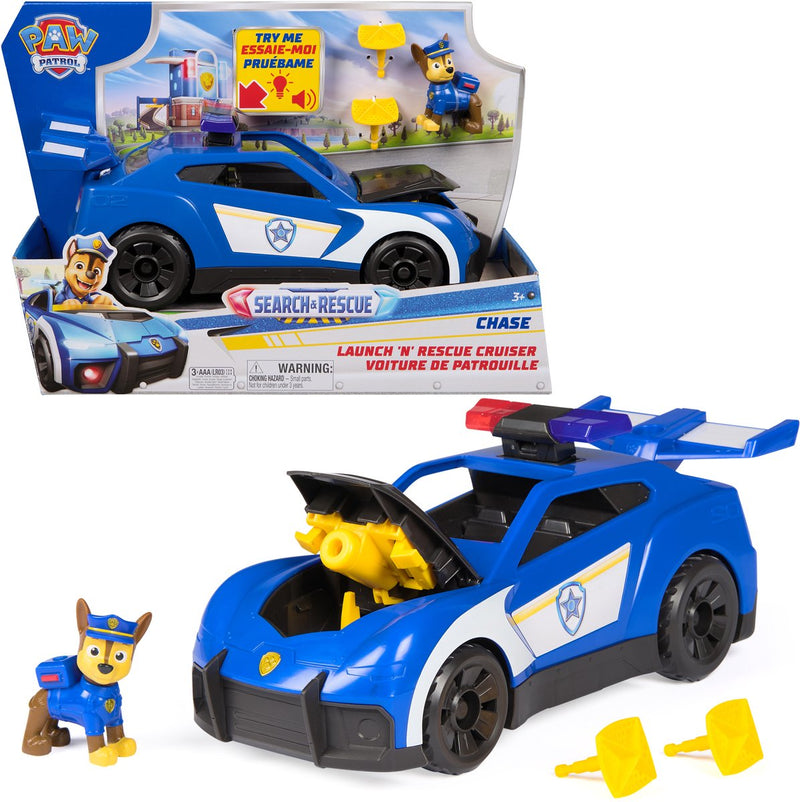 Paw Patrol – Suche, Rettung – Verfolgungsjagd mit Polizeiauto – mit Figur, Licht, Ton und 2 Projektilen – Spielzeugfahrzeuge