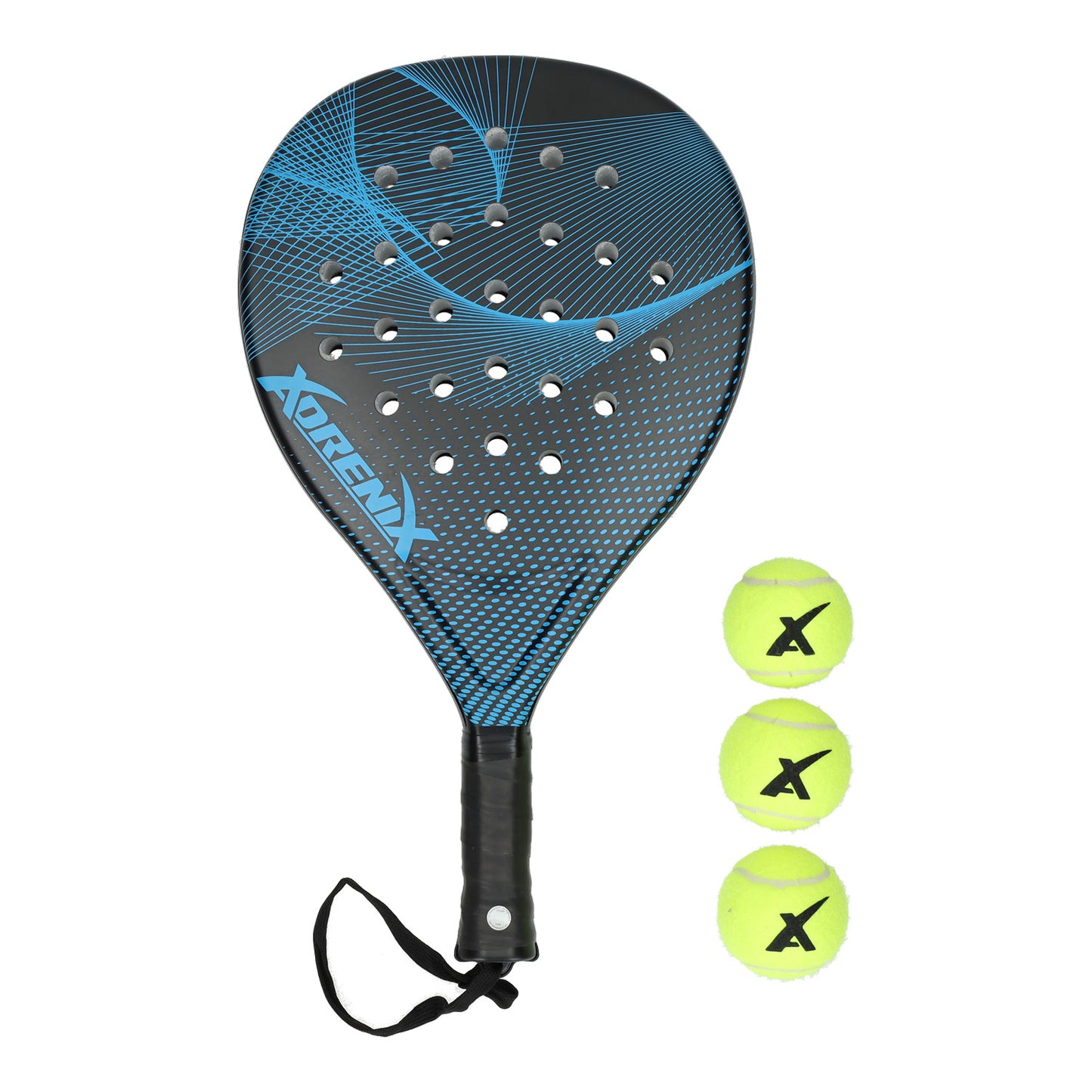 Adrenix Padel -Setschläger mit 3 Kugeln - Blau