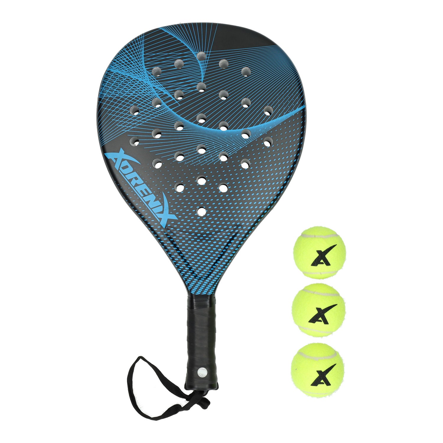 Adrenix Padel -Setschläger mit 3 Kugeln - Blau