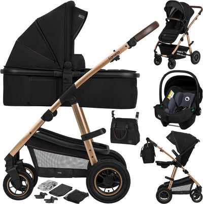 Lionelo Amber Kinderwagen 3 in 1 – Reisebett + Buggy + Autositz – Luftreifen, Vollfederung – bequeme Babymatratze – schnell faltbar – Wickeltasche – Regenschutz – Moskitonetz – ab Geburt bis 4 Jahre (0-22 kg)