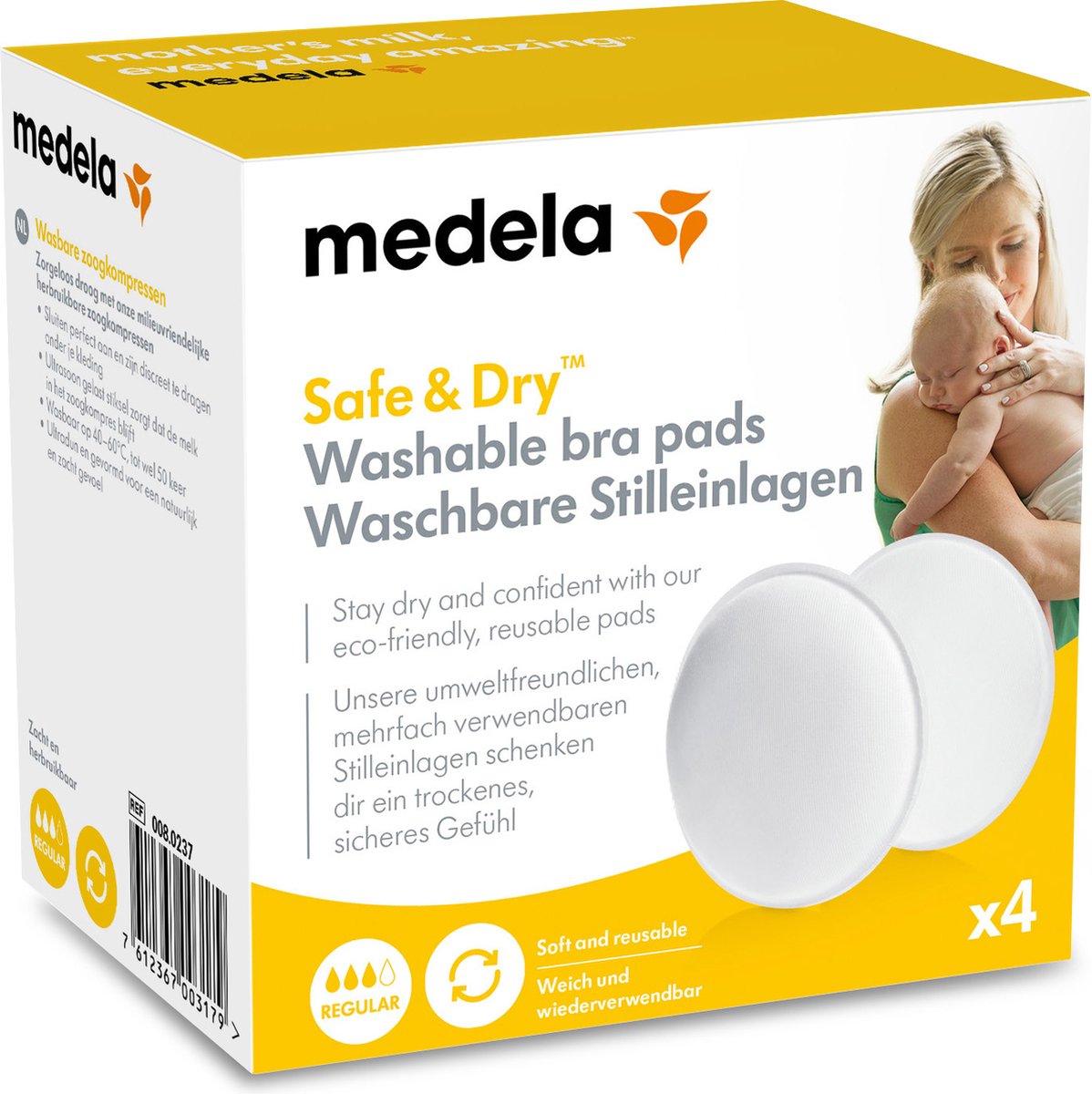 Waschbare Stilleinlagen von Medela – wiederverwendbar – weich und bequem – waschbar bei 40–60 °C – 4 Stück