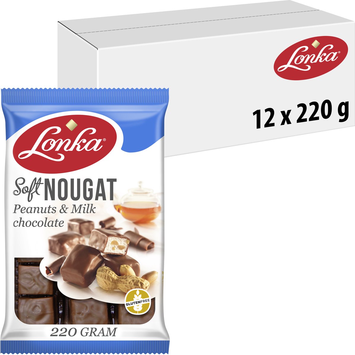 Lonka weiche Nougat-Milchschokolade-Erdnüsse - weiches Nougat - 12x220g