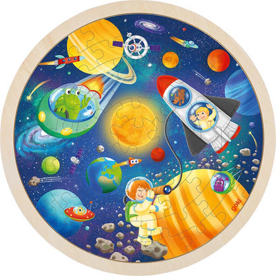 Goki Holzpuzzle Runde Raumfahrt, 57st.