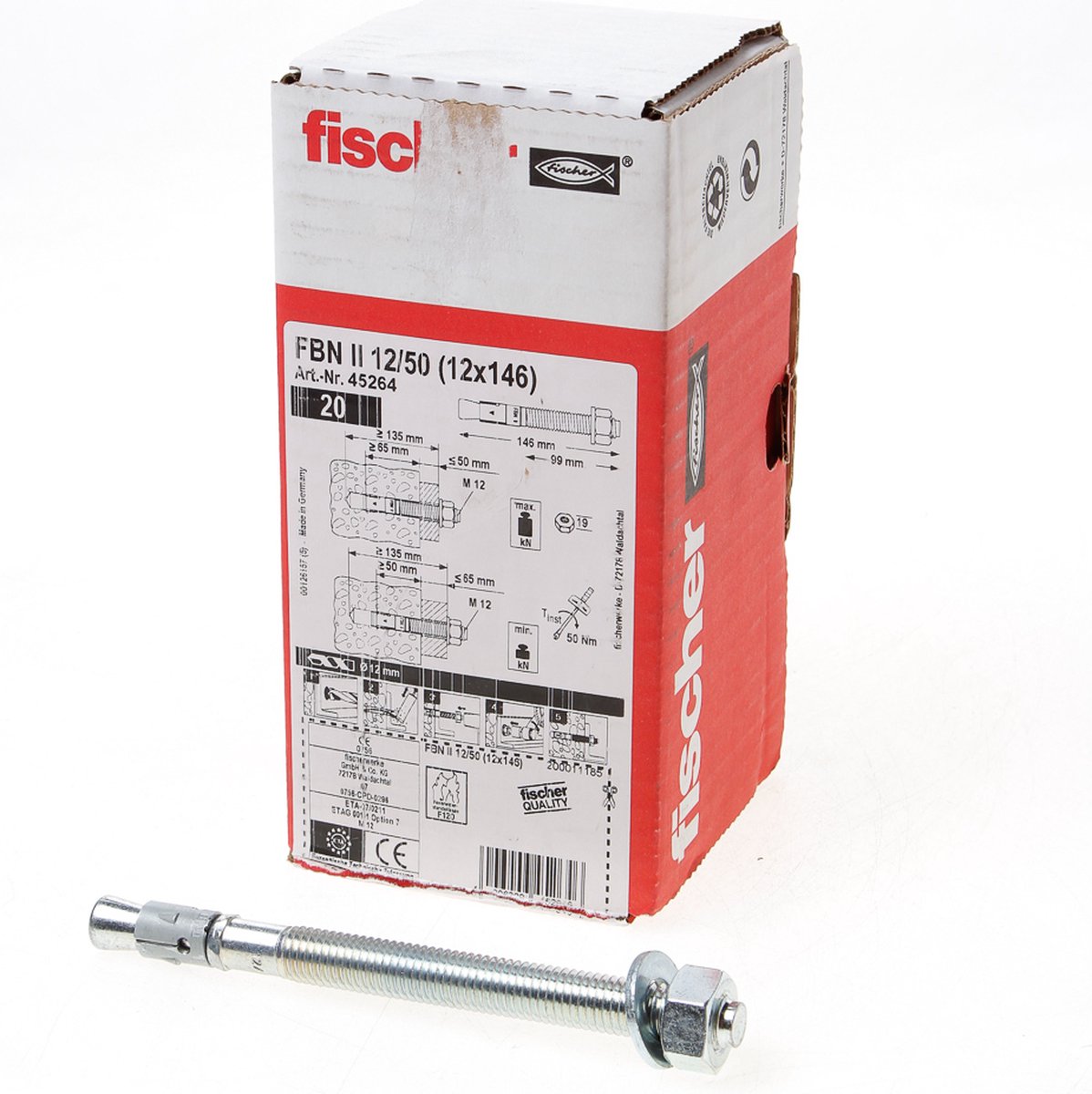 Fischer 20x Bolzenanker FBN II ø 12 mm Länge 146 mm - 45264