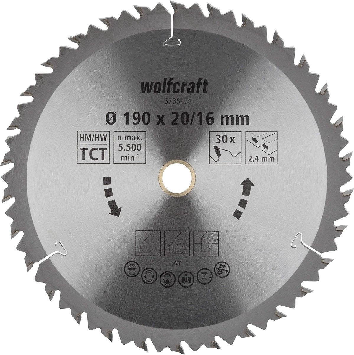 Wolfcraft - Kreissägeblatt 190 x 16 mm - 30 Zähne - Handkreissägeblatt - 6735000
