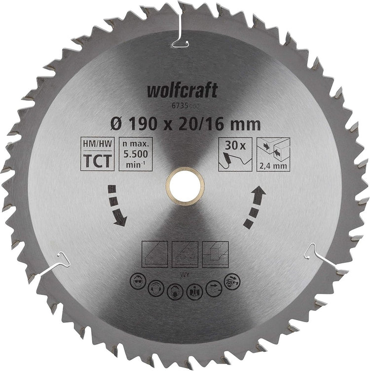 Wolfcraft - Kreissägeblatt 190 x 16 mm - 30 Zähne - Handkreissägeblatt - 6735000