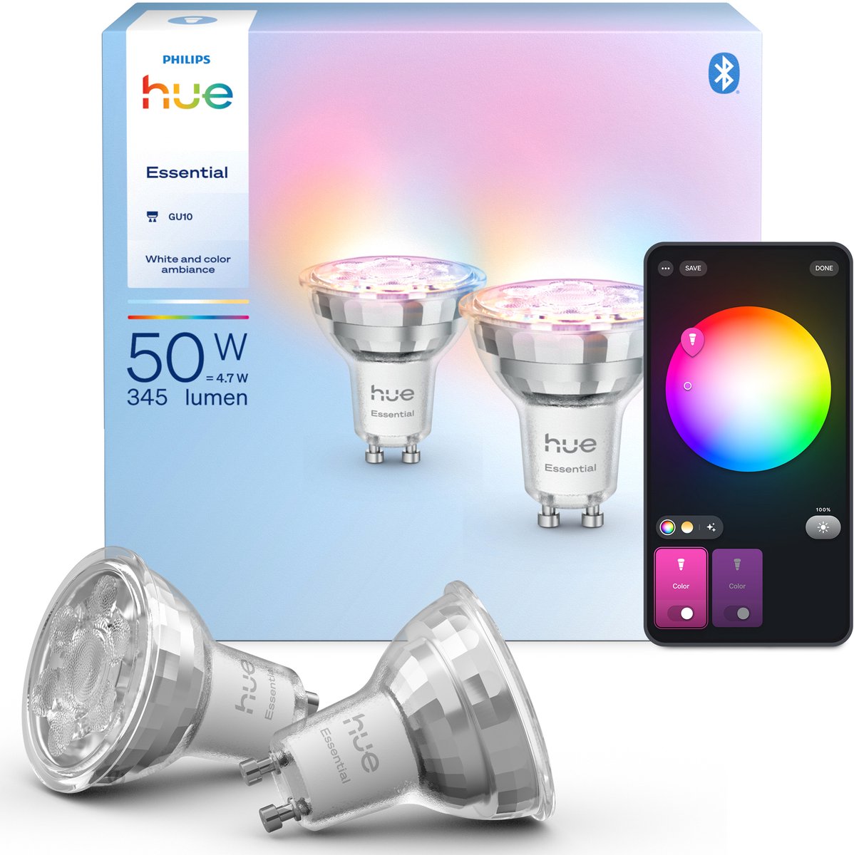 Philips Hue Essential Smart LED Gu10 Strahler – weißes und farbiges Licht – 2er-Pack