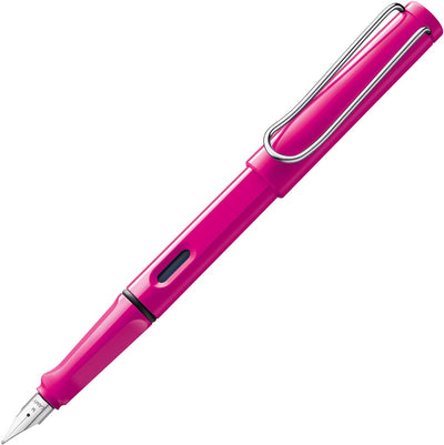 Lamy Füllfederhalter Safari Pink – Füllfederhalter mit ergonomischem Griff, polierte Stahlfeder in Strichstärke B – langlebiger ASA-Kunststoff – inklusive Tintenpatrone T 10 blau – Rechtshänder