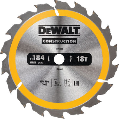 Dewalt Zubehör Kreissägeblatt 184 x 16 x 18 Zähne, positiv 20°, Kerbe 2,6 mm – dt1938-qz