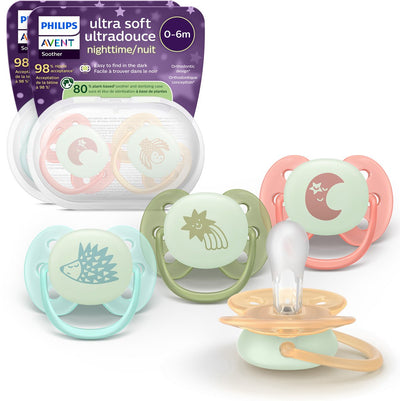 Philips Avent Ultra Soft Nighttime – 0 bis 6 Monate – im Dunkeln leuchtender Schnuller – 4er-Pack – scf094 07