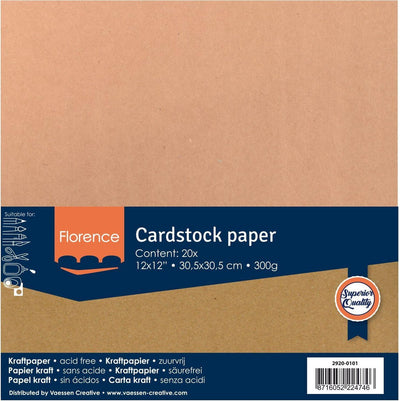 Florence Kraftpapier - Hobbypapier - Braun - 30,5 x 30,5 cm - 300 g - 20 Blatt