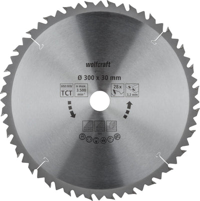 Wolfcraft - Säge-Tischkreissägeblatt 300x30mm - 28 Zähne - Sägeblatt für Tischkreissäge - 6741000