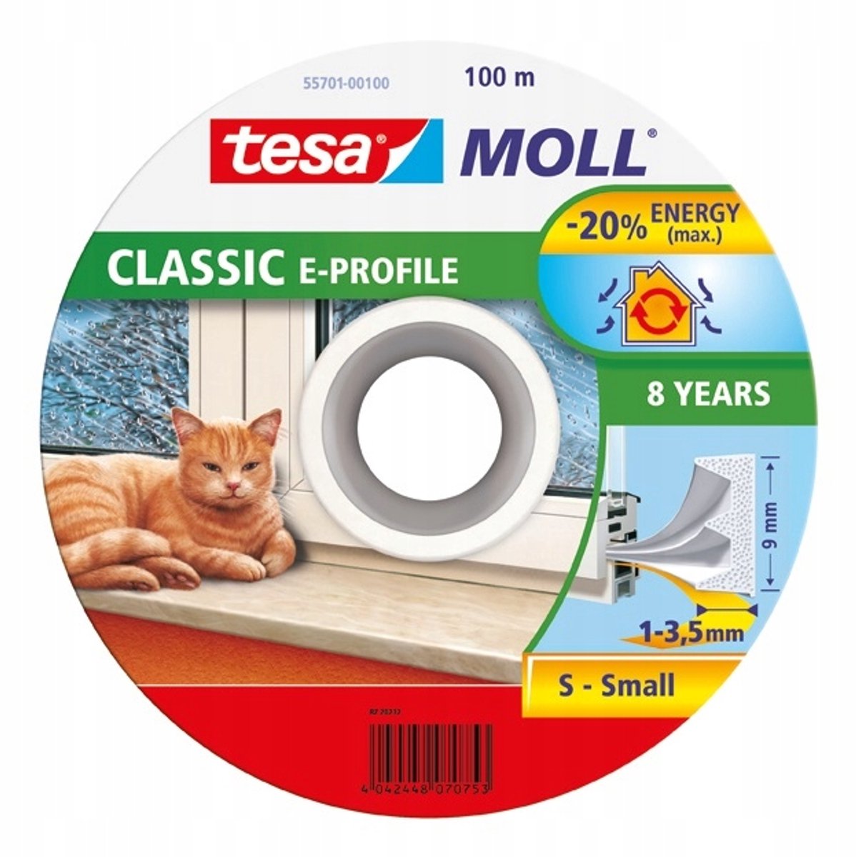 Tesa – Moll-Serie – weißer Gummi-Dichtungsstreifen – 100 m – E-Profil