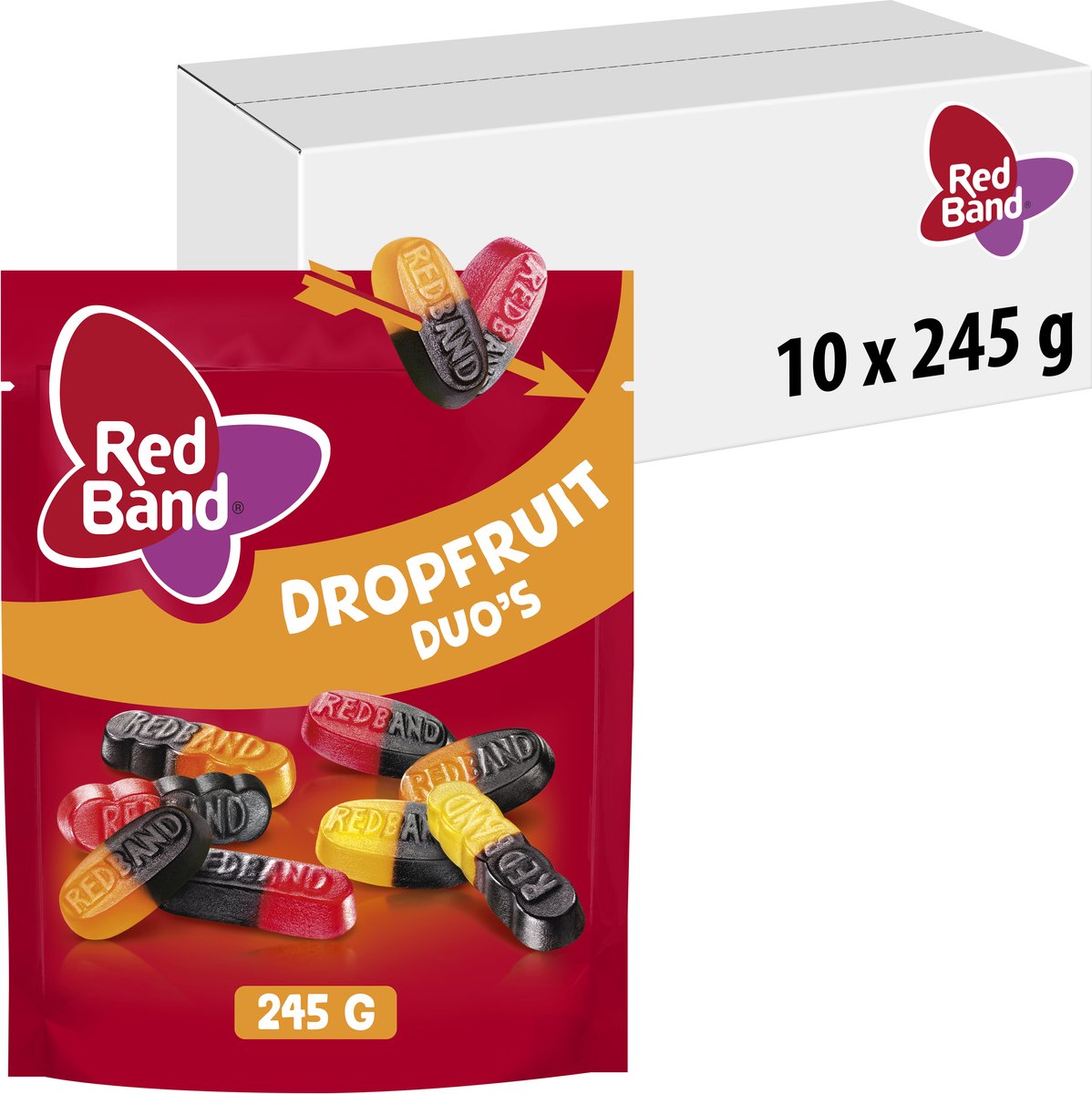 Duo-Beutel mit Lakritzfrüchten mit rotem Band (10x 245gr)