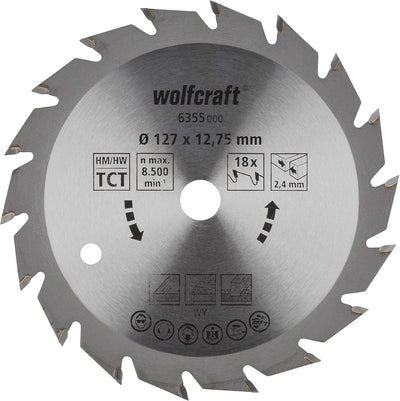 Wolfcraft - Kreissägeblatt 127 mm - 18 Zähne - 12,75 m Bohrung - für Kreissäge - 6355000