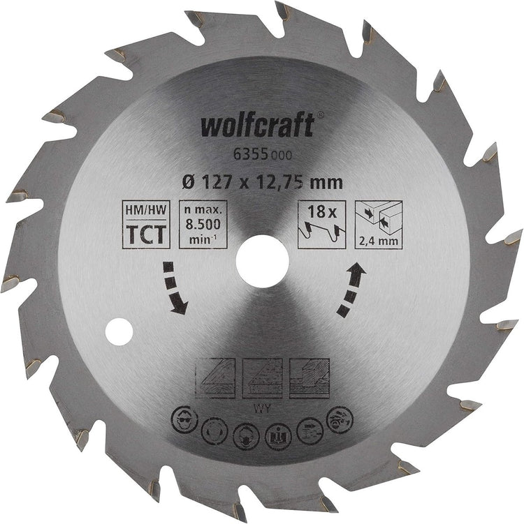 Wolfcraft - Kreissägeblatt 127 mm - 18 Zähne - 12,75 m Bohrung - für Kreissäge - 6355000