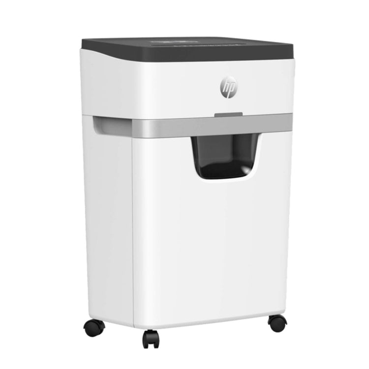 HP OneShred 12MC Aktenvernichter - Aktenvernichter - Sicherheitsstufe P-5 - 12 Blatt DIN A4 - Mikroschnitt - 25 Liter - Papier Kreditkarten Büroklammern Heftklammern - Professionell - Weiß
