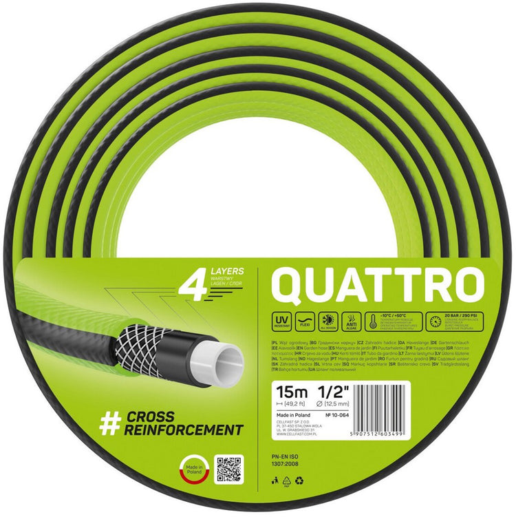 Cellfast quattro – Gartenschlauch 1 2 15 m 4-lagiger geflochtener Gartenschlauch