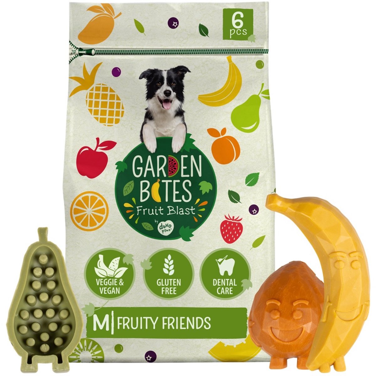 Garden Bites duvoplus – fruchtige Freunde Hundesnacks – Hundeleckerlis – vegetarisch, glutenfrei – mittelgroß, 6 Stück